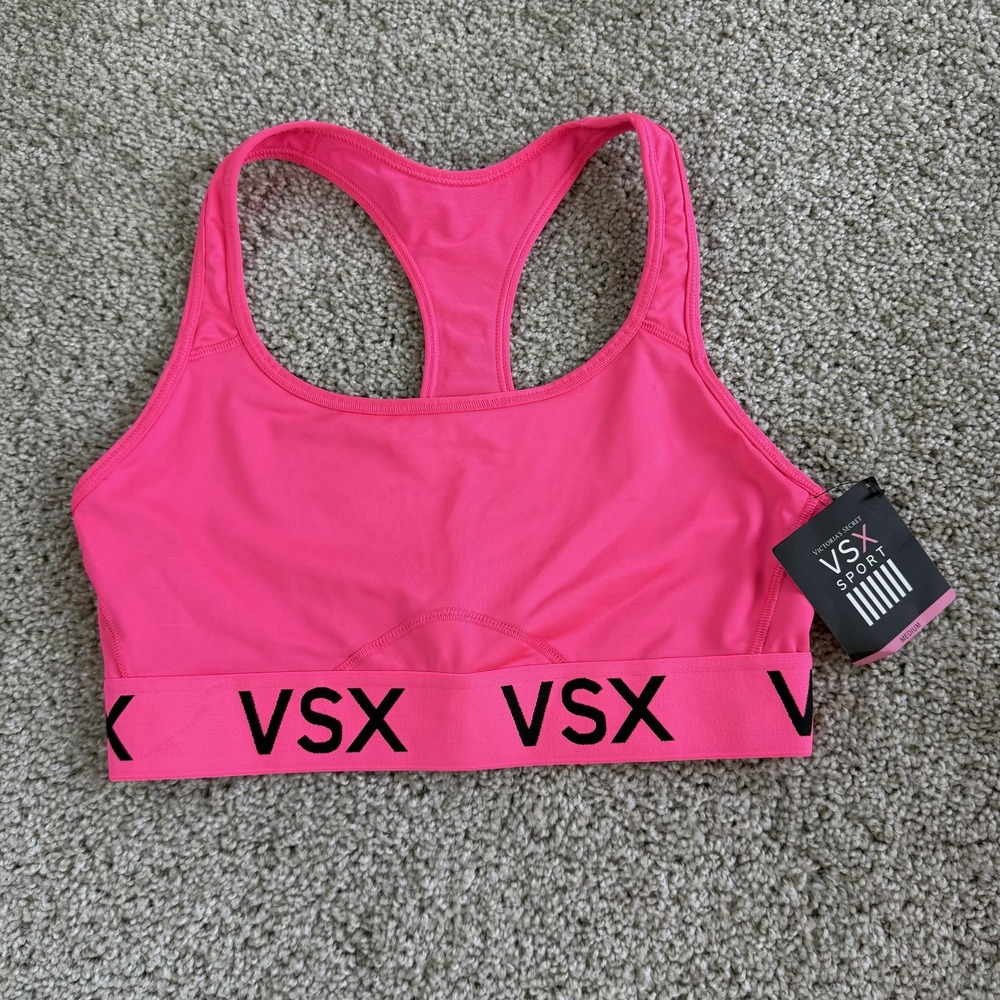 Victoria's Secret VSX Sports Bra Womens Medium Pink Racerback The Player Gym Top